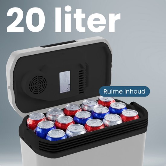 Auronic Koelbox Elektrisch 12V en 230 volt - 20L - Camping Koelkast - Auto - Koelen en Verwarmen - Frigobox - Lichtgrijs
