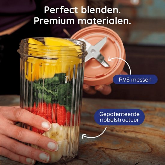 Safecourt Kitchen PureBlend - 1000W Smoothie maker - BPA vrij - inclusief to-go drinkdeksel + rietje- Premium Tritan blendbekers -Roze