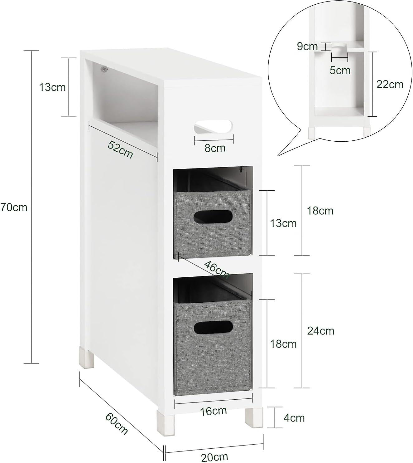 SoBuy Kast - BZR83-W - MDF & Grenenhout - Max. 15kg. - 60x20x70cm - Wit