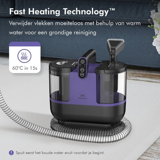 Motionflow 4-in-1 Tapijtreiniger – 1800 ml Watertank – Verwarmingsfunctie – Zelfreinigend – 40 x 28 x 38 cm – Paars