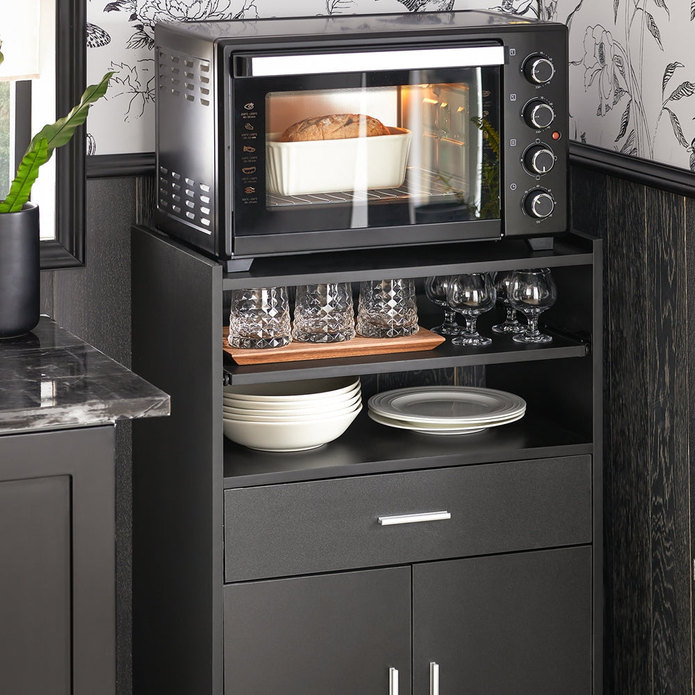 SoBuy Keukenwagen met zwenkwielen - Max. 60 kg - 2 Kasten - 59 x 92 x 40 cm - Zwart