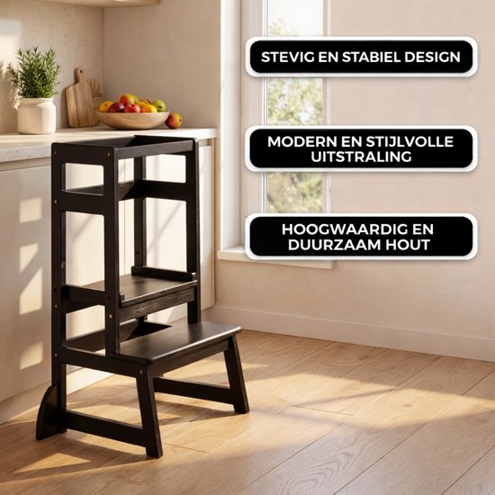 Oemmie Leertoren - Learning Tower - Montessori Leertoren - Leertoren keukenhulp - Leer Toren - Opstapje - Kindertrapje - Zwart