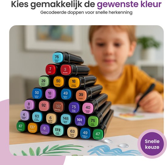 Gofun Twinmarkers – 262 Stuks – Alcoholmarkers – Dubbele Punt (Fijn & Breed) – Voor Kinderen & Volwassenen – Kleurcodering & Draagtas