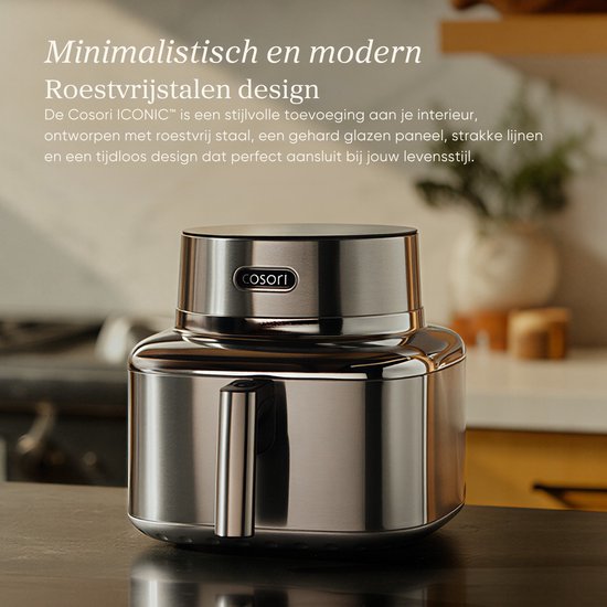 Cosori Iconic Single - RVS airfryer - 6.2L inhoud - Keramische anti aanbaklaag - met app ondersteuning