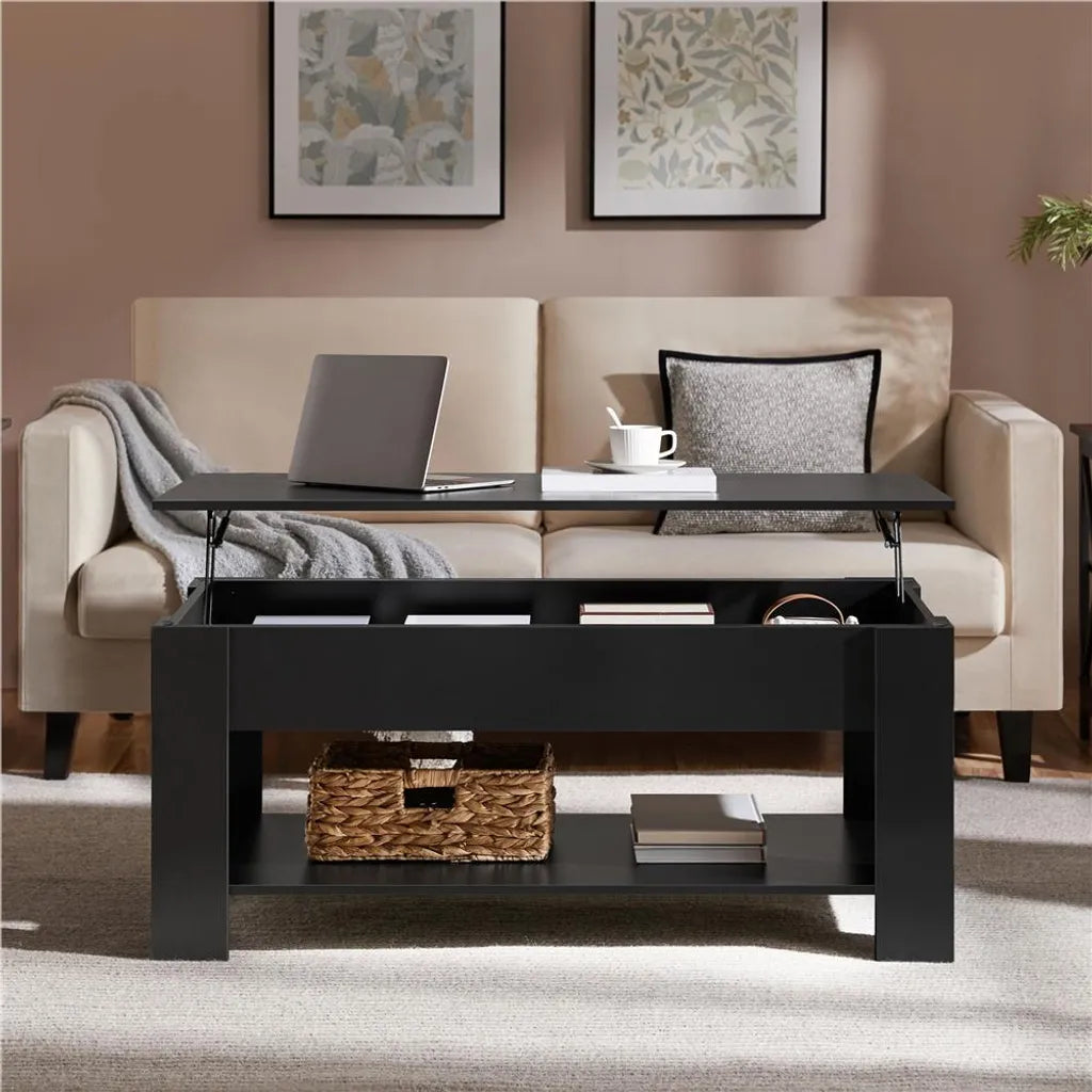 Yaheetech Salontafel 120 x 59 cm - Zwart - Verstelbare Salontafel met Opbergruimte en Liftmechanisme