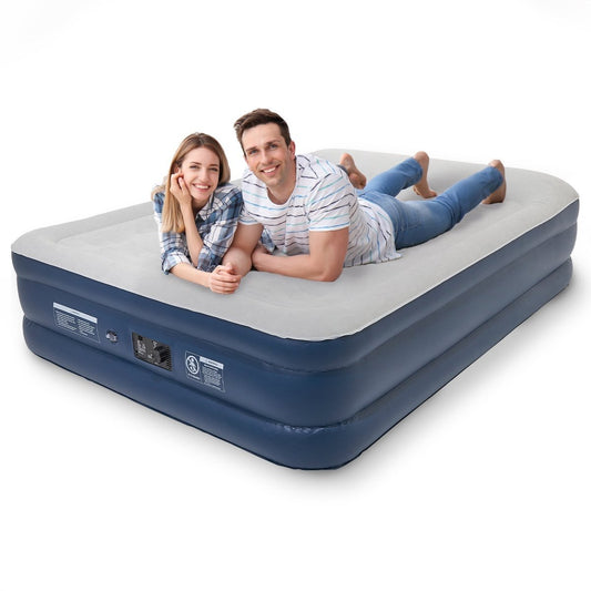 LifeGoods luchtbed voor 2 personen geïntegreerde pomp incl. draagtas en reparatieset Blauw
