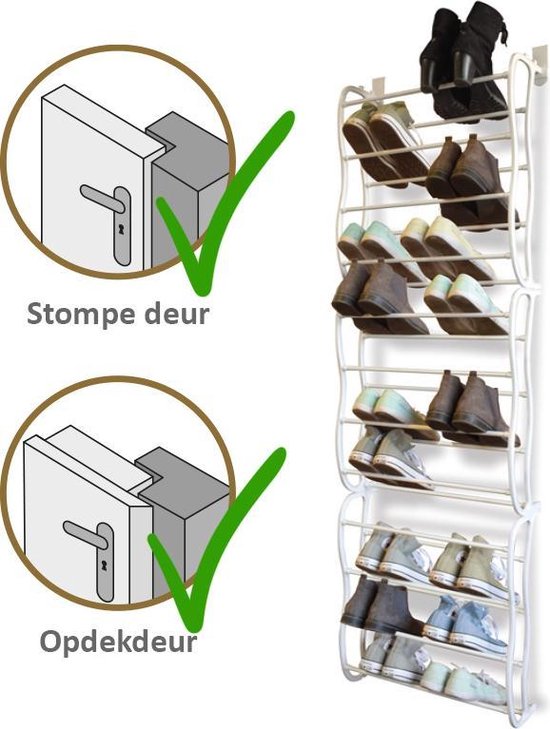 O'DADDY® hangend schoenenrek deur - Geschikt voor opdek en stompe deuren, beide kanten – 20 x 51 x 182 cm - Wit