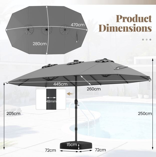 Coast LED-parasol met standaard – 260 x 250 cm – Grijs