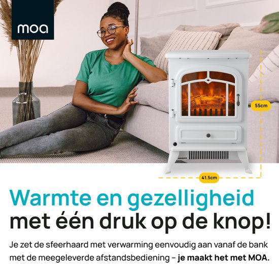 MOA Sfeerhaard Elektrisch - Haard met Verwarming - 1800W - Openhaard - Kachel Vrijstaand - Wit