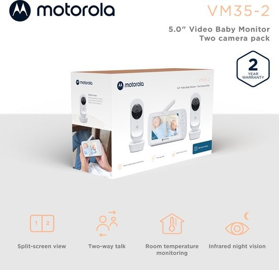 Motorola Nursery VM35-2 - Babyfoon met Ingebouwde Microfoon - 2 Cameras met Nachtvisie  - 5 Inch Scherm - Wit