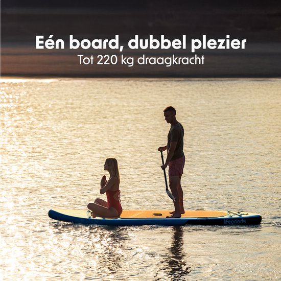 LifeGoods SUP Board Tandem - 2 Personen - 220 KG Draagkracht - 381 x 86 cm - Opblaasbaar - Compleet Sup pakket - Wit/Zwart