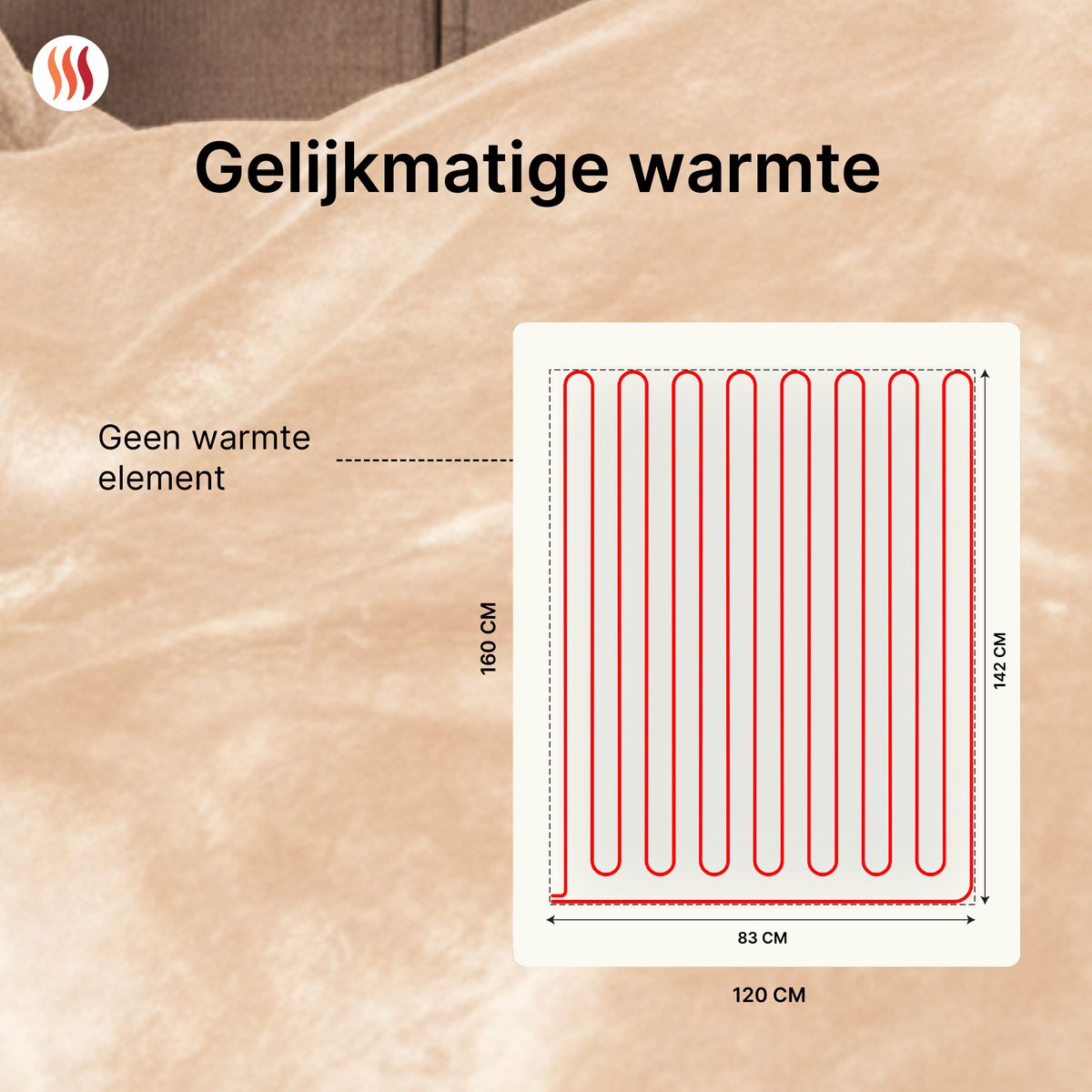 Seranova Elektrische Deken - 160x120 cm - 1 Persoons Warmtedeken - Dubbelzijdig Fleece - Knuffeldeken - Beige