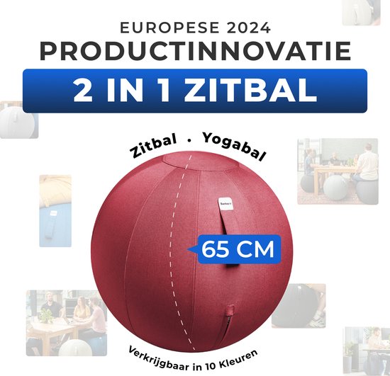 Backerz Zitbal 65 CM - Zitballen met Hoes Linnen - Ergonomische Bureaustoel Kantoor en Thuis - Luxe Yoga Bal - Rood