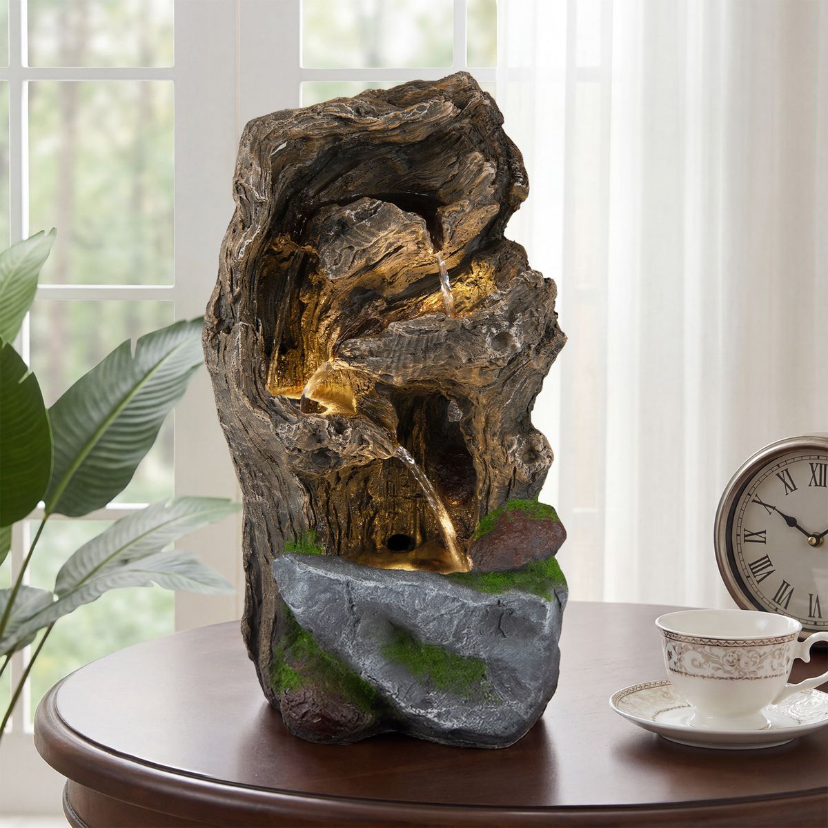 Coast Tuinfontein met 4 niveaus - LED-verlichting - Weerbestendig - Bruin, 26 x 28 x 53 cm