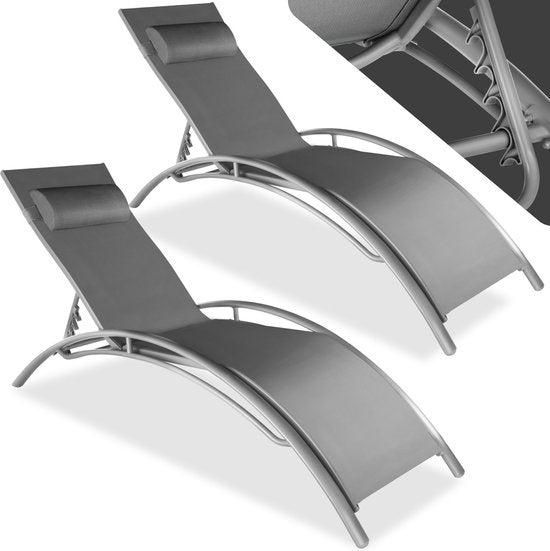 Tectake® Set van 2 Tuin Ligstoelen - Grijs Aluminium