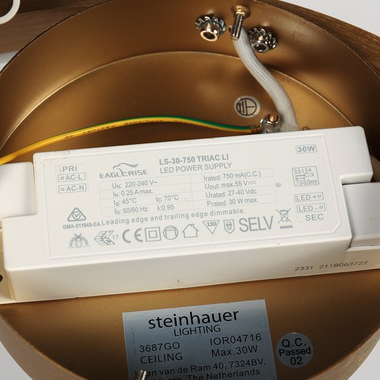Steinhauer wandlamp Mykty - goud - metaal - 40 cm - ingebouwde LED-module - 3687GO