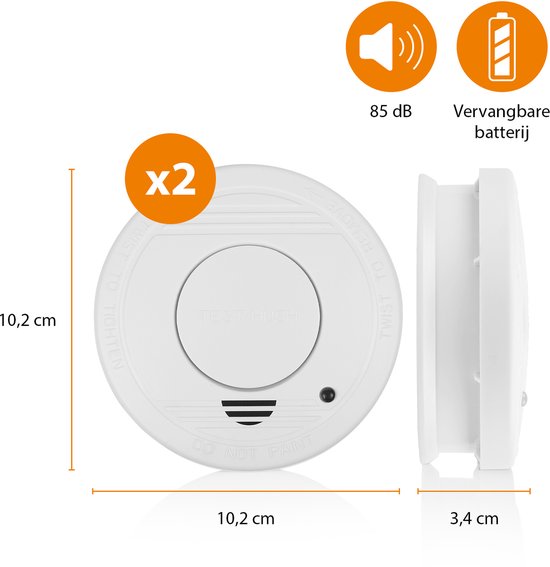 Smartwares 10.048.28 - Rookmelder 2st 85dB - 1 Jaar batterij, 10 jaar sensor - TUV Gecertificeerd - Brandmelder