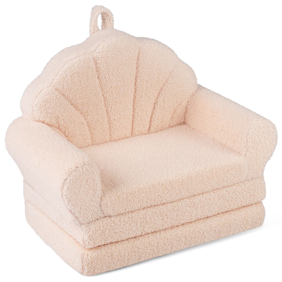 Coast Opklapbare Kinderbank - 2-in-1 Fauteuil en Ligbed - Teddyfluweel - Beige/Roze