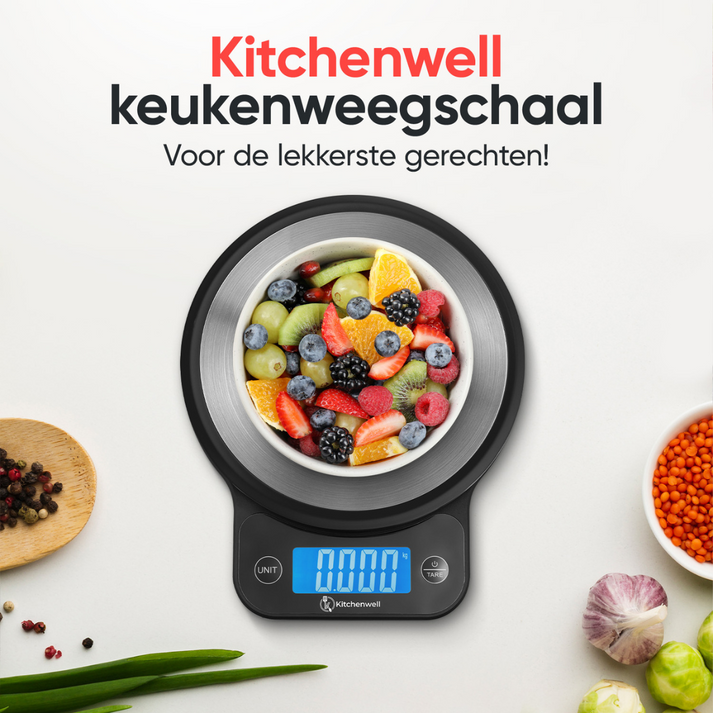 Kitchenwell Keukenweegschaal - Digitaal - 1g-10kg - LCD - Waterbestendig