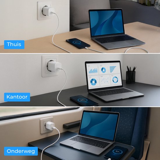 Nuvance USB C Adapter - 30W Snellader - Incl 2M 60W Kabel - USB C - Oplader - USB C naar USB C - Oplaadkabel - Wit