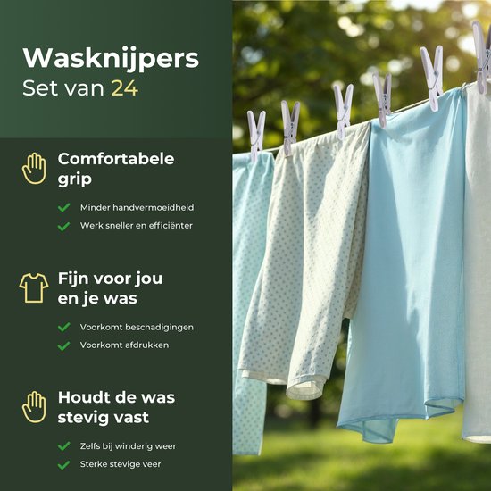 Gandria Wasknijpers 24 Stuks - Kunststof Wasknijpers - Set van 24 Plastic Knijpers - Wasrek Knijpers 10 Kg - Grijs/Wit en Wit/Grijs