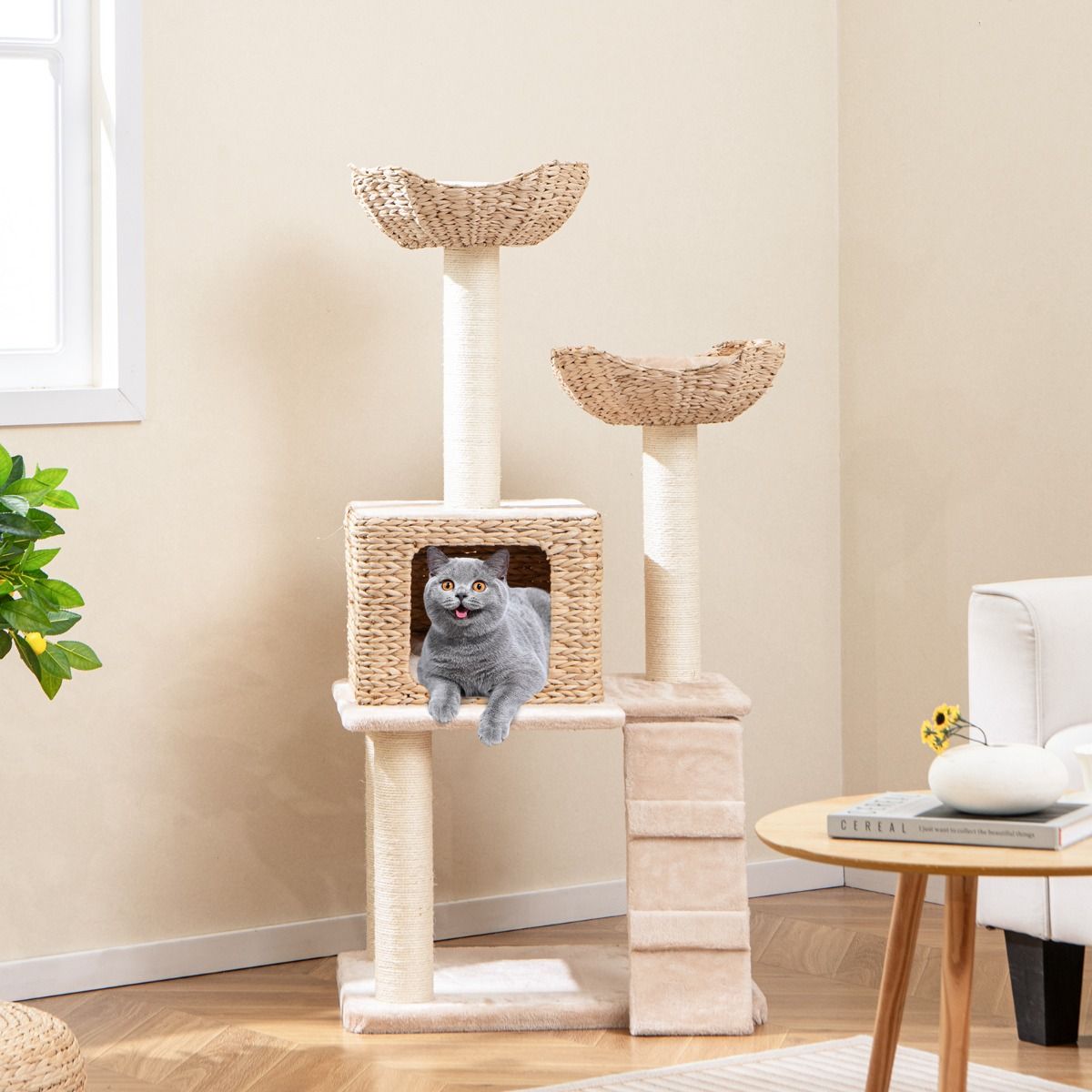 Coast Krabpaal voor katten - 4 niveaus - sisal krabpalen - wasbare kussens - beige 122 cm