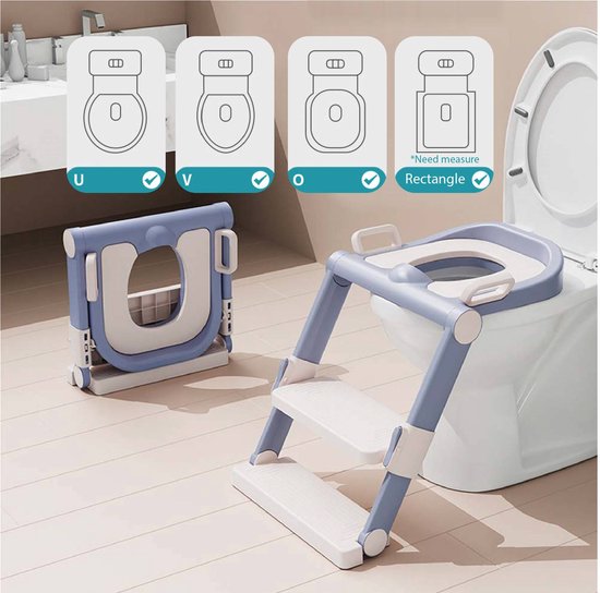 WC Verkleiner met Trapje - Toilettrainer met Opstapje - Potje peuter - 1 tot 10 Jaar - Maximaal draagvermogen 75 kg - Opvouwbaar - grijs