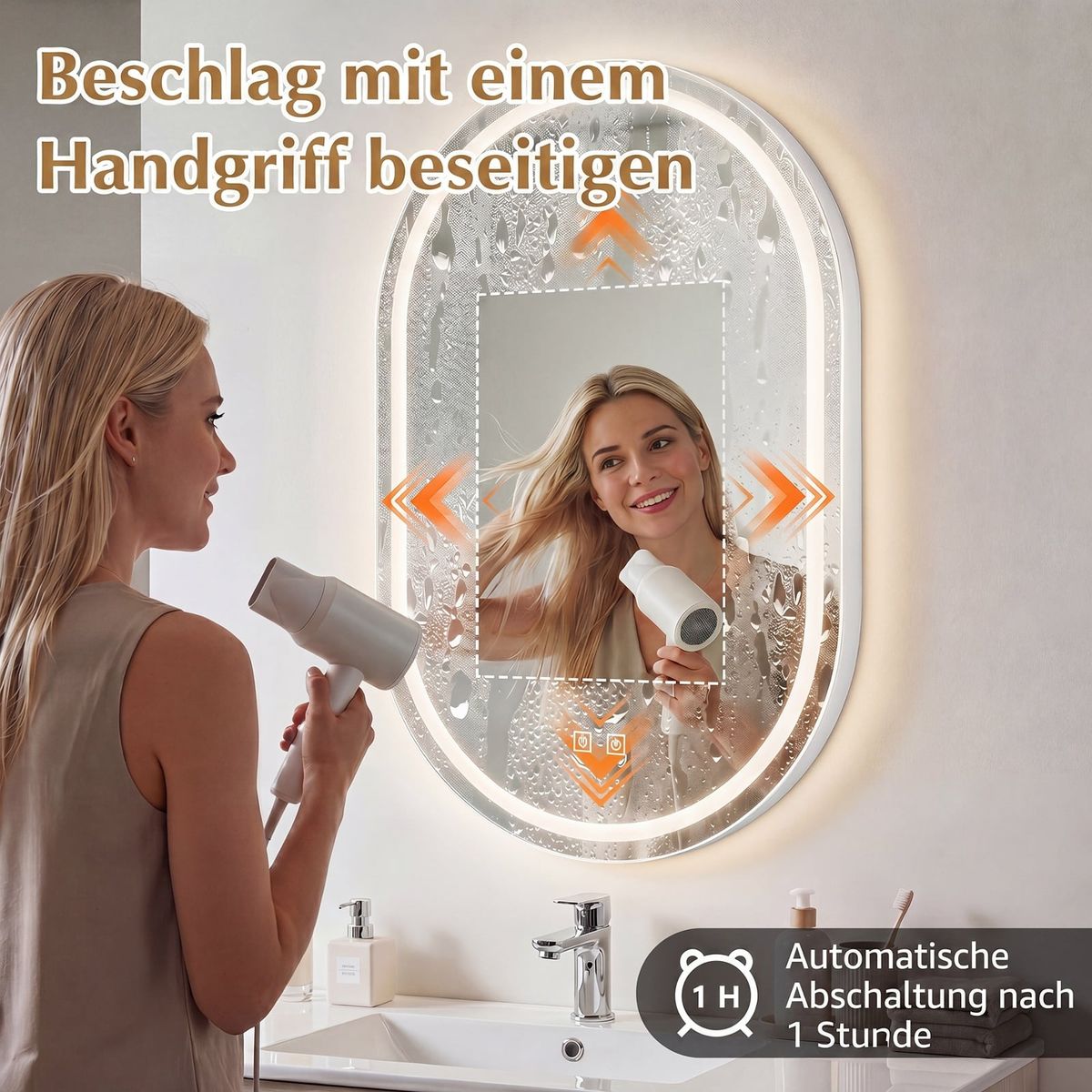 Coast Badkamerspiegel met LED-verlichting - ovalen wandspiegel - antibeslagfunctie - zilver 50 x 80 cm
