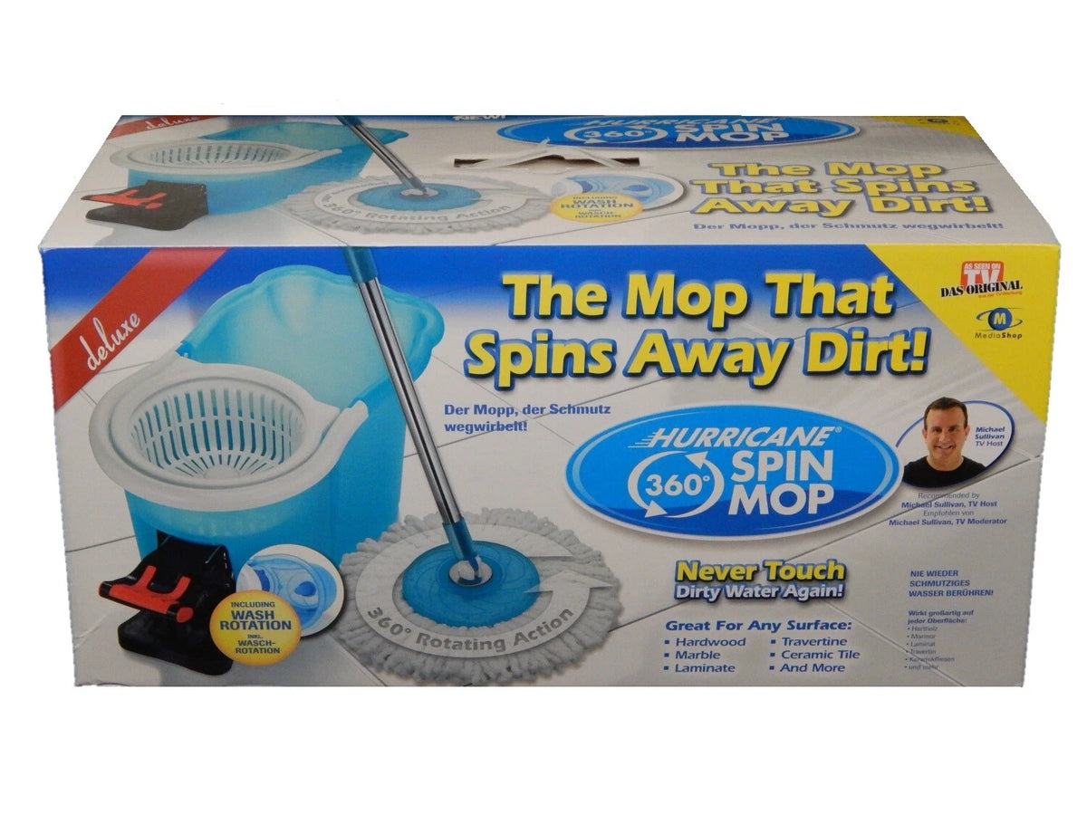 Hurricane Spin Mop Deluxe - Dweilset met Emmer, Wasfunctie en Centrifuge - Microvezel Mop met 360° Draaigewricht - Blauw/Wit