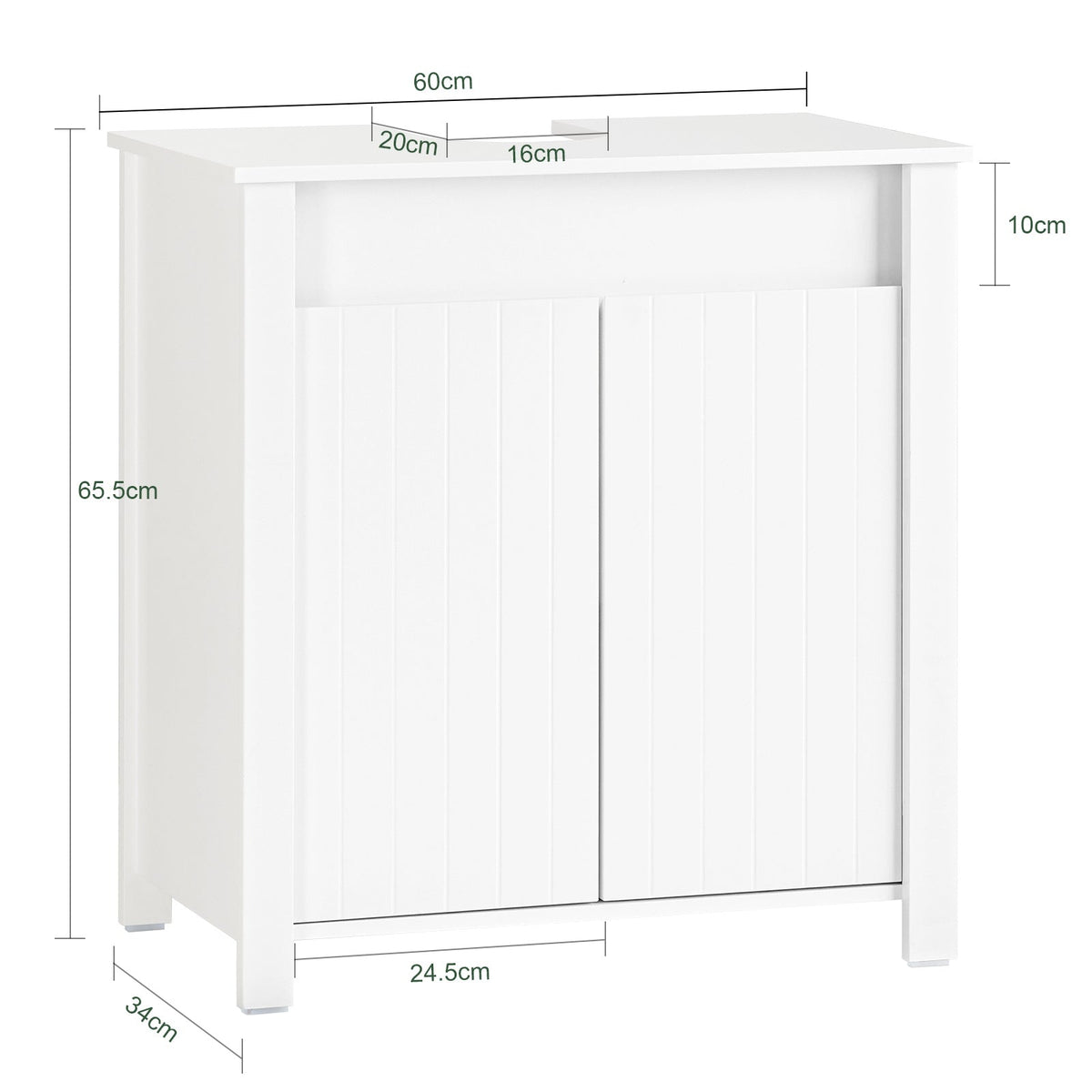 SoBuy Wastafel Onderkast - 2 deurs - 60 x 34 x 65,5 cm - Wit