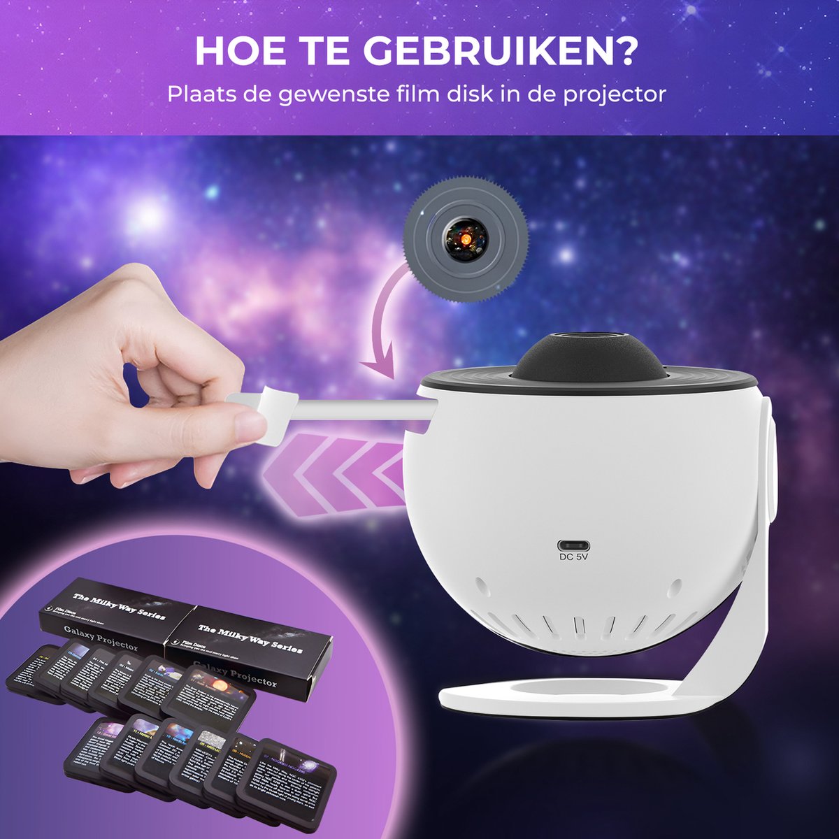 MostEssential Premium 12-in-1 Projectorlamp - 360° - 3000 lm - Zwart + Wit
