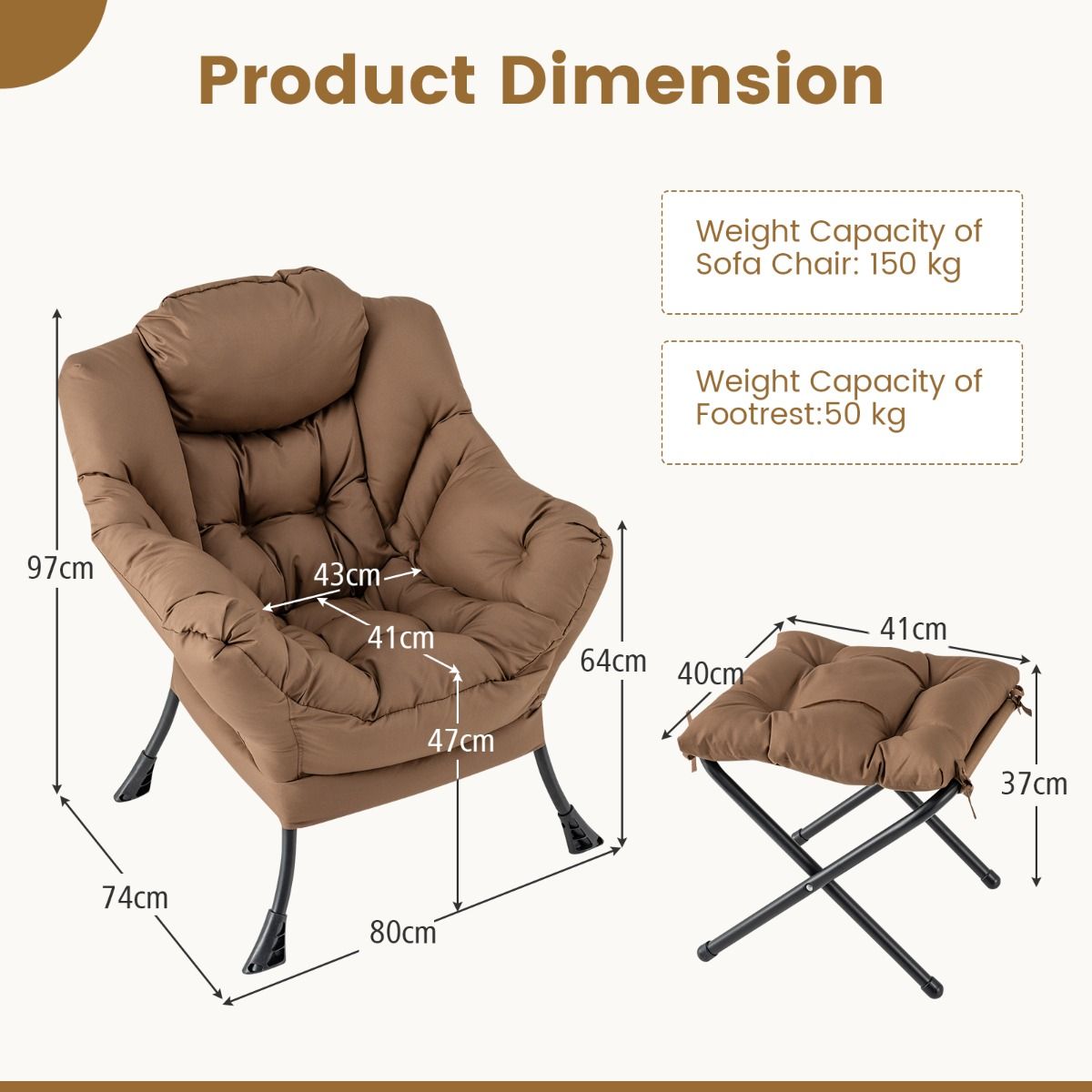 Coast Fauteuil met Kruk - Relaxstoel met armleuningen en voetensteun - Ergonomisch design - Bruin