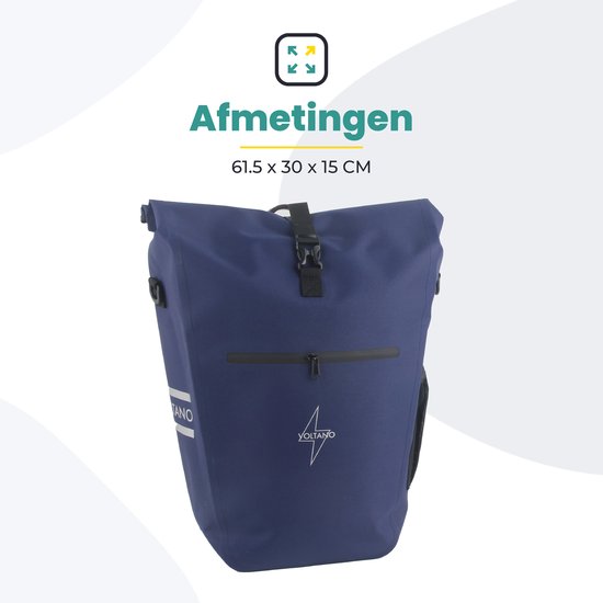 Voltano Luxe E-bike Fietstas 28L – Marine Blauw – Pakaftas Met Laptop vak – 100% Waterdicht - Met Schouderband