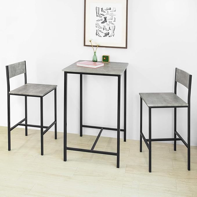 Sobuy bartafel met stoelen - Grijs - 60x60x97 cm