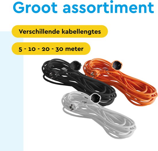 BRASQ Verlengsnoer 30 meter Zwart - Verlengkabel met randaarde - Verlengkabel voor binnen