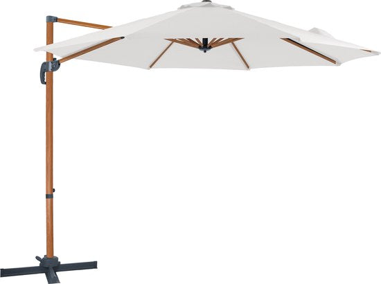 AXI Marisol Zweefparasol Ø 300cm Houtlook/beige incl. Hoes – Gepoedercoat aluminium frame met kruisvoet – 360° Draaibaar – Kantelbaar – UV werend doek