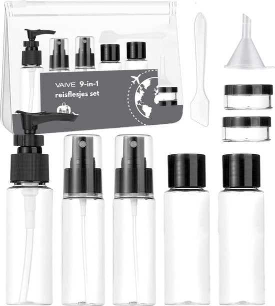 VAIVE Reisflesjes Handbagage 9-delig - Reisaccessoires - Reisflacons - Cosmetica Potjes - Reis Flesjes - Reisverpakking - Reisset
