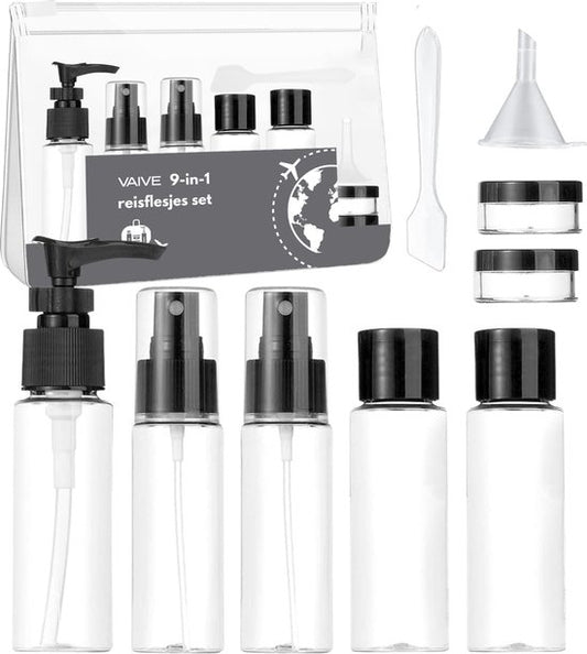 VAIVE Reisflesjes Handbagage 9-delig - Reisaccessoires - Reisflacons - Cosmetica Potjes - Reis Flesjes - Reisverpakking - Reisset