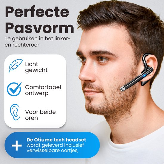 Otiume Draadloze Headset – Noise Canceling – Incl Oplaadkoffer - Bluetooth 5.0 – 100 uur - Waterproof - Bluetooth Headset – Handsfree Bellen Auto Bluetooth – Werk oordopjes - Oortjes – Draadloze Headset met Microfoon – Kantoor oortjes