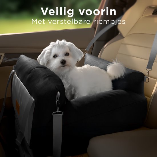 CozySense® Honden Autostoel - Hondenmand Auto voor Kleine Hond - Voorbank & Achterbank - Wasbare Hoes & Ook als Draagtas - Zwart/Grijs