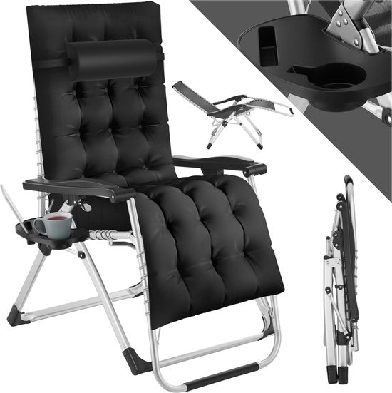 Tectake - Tuinligstoel - Opklapbaar - Tot 200 kg - 84 x 103 x 113 cm - Zwart