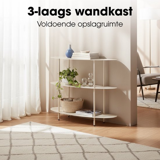 Mica Decorations Wandrek – Opbergrek en Metalen Wandrek voor Decoratie Woonkamer – Geschikt voor Planten en Accessoires – Stevig Rek van IJzer – 90 x 28 x 81 cm – Off-white