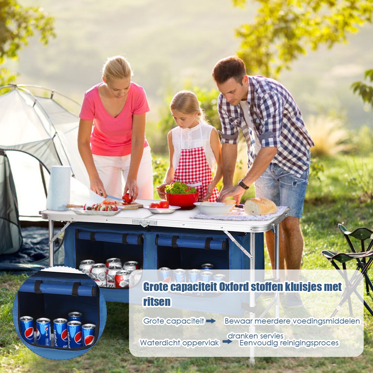 Coast Campingtafel met opbergruimte - verstelbare hoogte - opvouwbaar - donkerblauw 120 x 60 cm