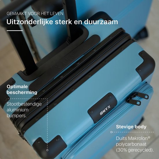 ONYX Hybrid Pro Check-in Koffer Large 100 Liter - Gerecycled Polycarbonaat en Ritsloos Design - Reiskoffer met TSA-slot en Spinner wielen - Lichtgewicht Trolley met Laptopvak - Glacier Blue