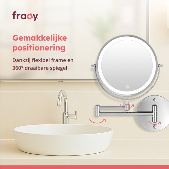 Fraay® Make Up Spiegel met LED Verlichting - 10x Vergroting - Vergrootspiegel met Licht - Oplaadbaar - Scheerspiegel - Badkamerspiegel - Chroom