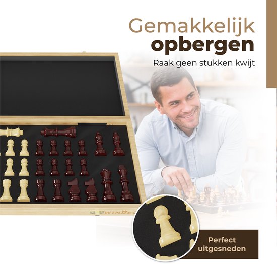 Windsor Schaakbord - met Schaakstukken - 30 cm - Annotaties - Schaakset - Magnetisch Schaakspel - Chess Set - Hout