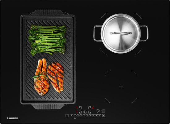KitchenBrothers - Inductiekookplaat Inbouw - 70 cm - 4 Kookzones (2800W Per Zone) - Flex-zone & Turbo Boost - Glas & Keramiek - Zwart