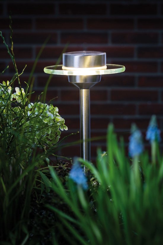 Solar LED-tuinspots Ufo IP44 3000K Edelstaal, Helder