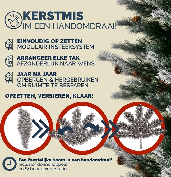 Casaria Kerstboom 180cm PVC – Sneeuw Effect Denneappels - Groen-Wit