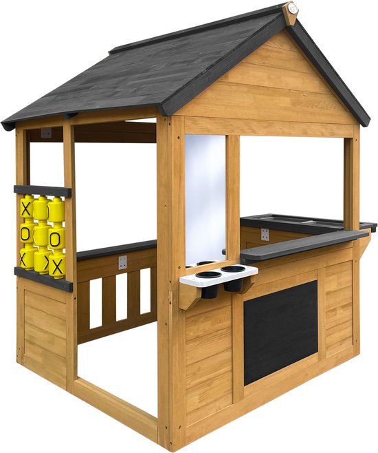 AXI Lynn Speelhuis in Bruin / Antraciet – Houten Speelhuisje met Speelkeuken, Boter, Kaas en Eieren spel en accessoires – FSC hout – Tuinhuisje voor kinderen - 10 jaar garantie!
